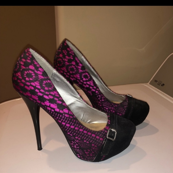 pink and black heels